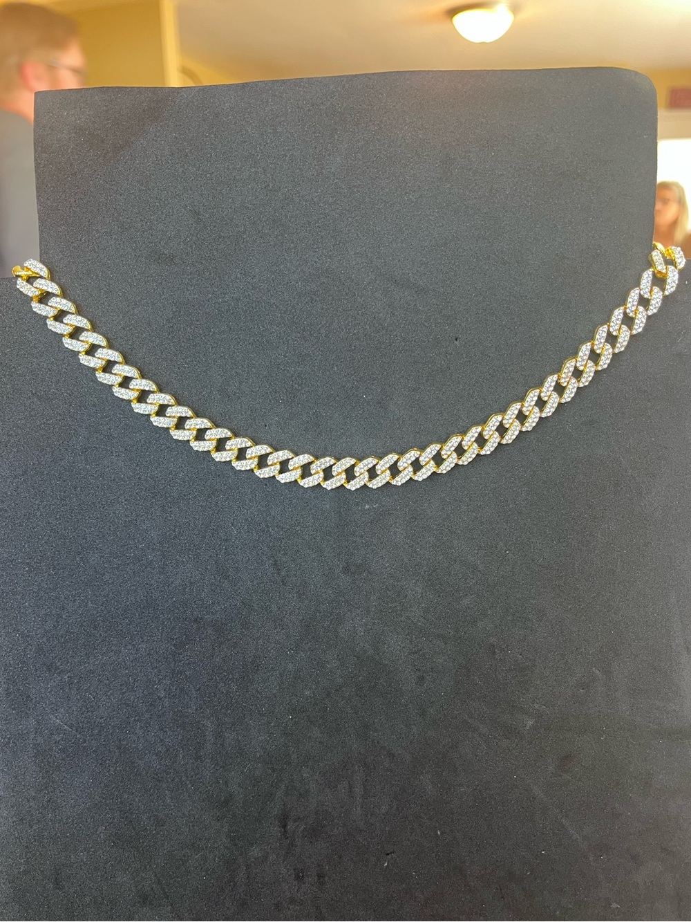 Gold coated Pave Cuban Link Necklace with silver gems - Women Jewelry